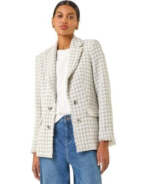 Roman Boucle Frayed Edge Jacket - White