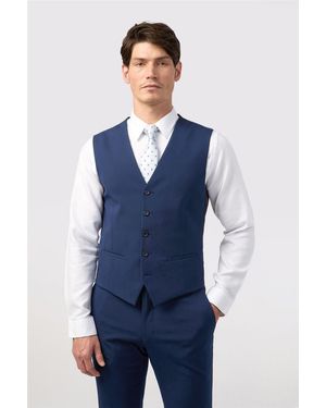 Limehaus Single Breasted Five Button V-Neck Slim Fit Suit Waistcoat - Blue