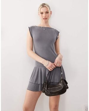 Motel Lalana Slinky Ruffle Mini Dress - Grey
