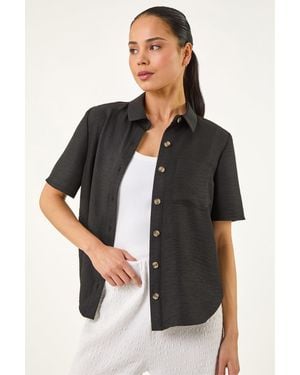 Roman Petite Button Up Pocket Shirt - Black