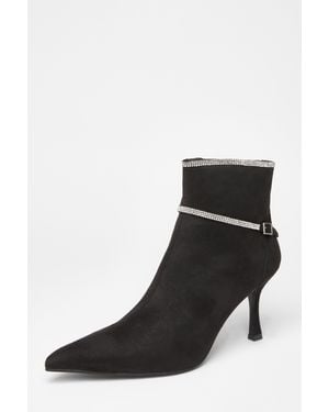 Quiz Diamante Embellished Ankle Boot - Black