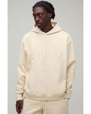 BoohooMAN Heavyweight Embroidered Oversized Hoodie - Natural