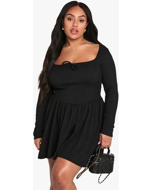 Boohoo Plus Corset Detail Skater Dress in Black