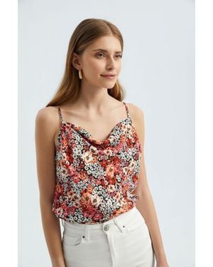 Hiccup Floral Spaghetti Strap Ruched Cami Top - Red