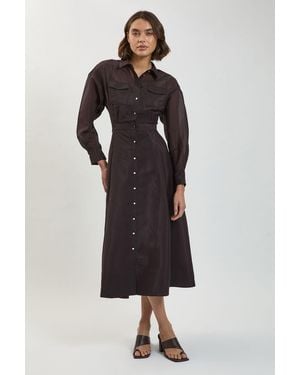 Karen Millen Petite Trim Detail Organdie Midi Shirt Dress - Black