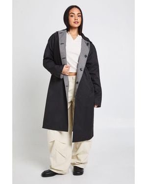 Boohoo Checked Oversized Reversible Midi Trench Jacket - Blue