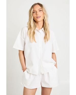 Boohoo Petite Linen Look Boxy Short Sleeve Shirt & Co-Ord - White