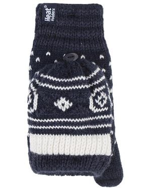 Heat Holders Ladies Warm Fairisle Patterned Thermal Fingerless Converter Gloves - Blue