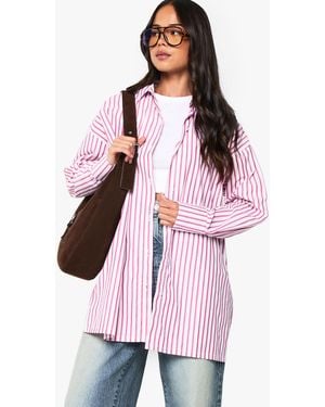Boohoo Oversized Stripe Shirt Dress - Pink