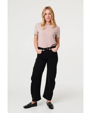 Izabel London High Waist Wide Barrel Fit Jeans - Black