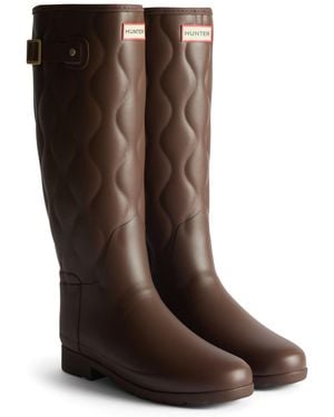 HUNTER Originals Refined Tall Rubber Bolt Wellington Boots - Brown