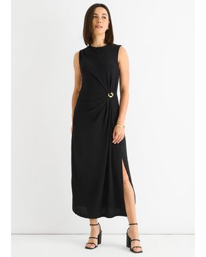 Gini London Waist Ruched Metal Trim Sleeveless Midi Dress - Black