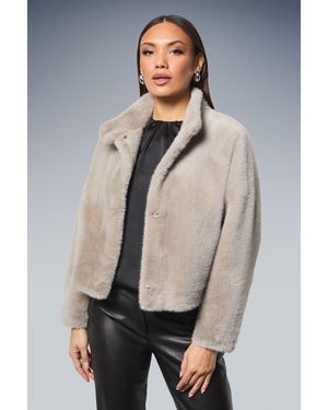 PRINCIPLES Faux Fur Wrap Neck Short Coat - Grey