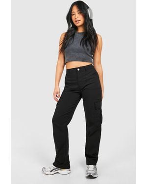 Boohoo Petite Cargo Loose Jean - Black