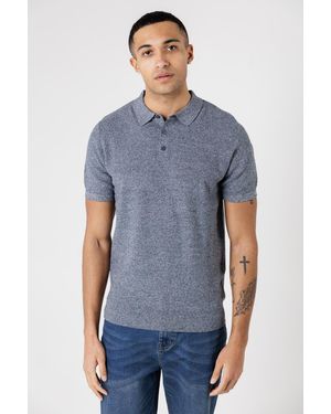 Kensington Eastside Cotton Short Sleeve Button-Up Polo Shirt - Blue