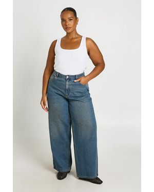 Boohoo Plus Mid Waist Loose Wide Leg Jean - Blue