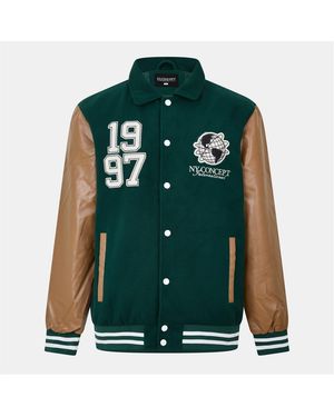NY Concept Varsity Snap Button Ribbed Cuff Jacket With Side Pocket - Green