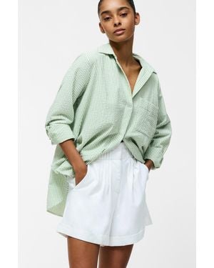 French Connection Cotton Blend Ruffled Loose Pleated Shorts - Green