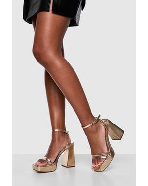 Boohoo Wide Fit Multi Strap High Platform Two Part Heels - Black