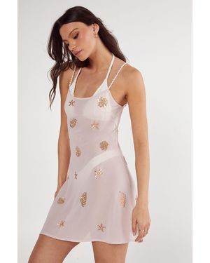 Nasty Gal Shell And Starfish Tie Side Mini Beach Dress - Pink