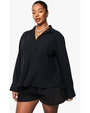 Boohoo Plus Premium Linen Oversized Shirt - Blue