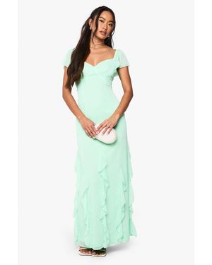 Boohoo Crinkle Chiffon Ruffle Maxi Dress - Blue