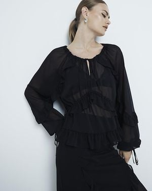 River Island Chiffon Ruffled Tie Detail Blouse - Black