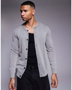 ASOS Knitted Washed Crew Neck Cardigan - Grey