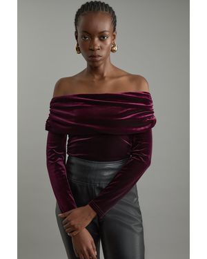 Karen Millen Jersey Off The Shoulder Velvet Bodysuit - Purple