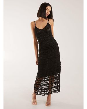 Pink Vanilla Crochet Geo Pattern Maxi Dress - White
