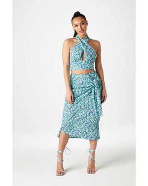 Urban Bliss Pattern Gabi Tie Midi Skirt - Blue