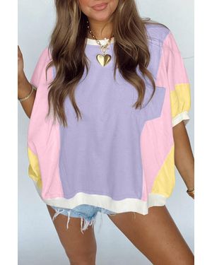 Azura Exchange Pastel Colourblock Short Sleeve Top - Purple