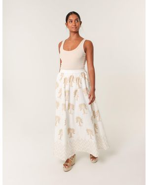 Blue Vanilla Palm Print Circle Skirt - Natural