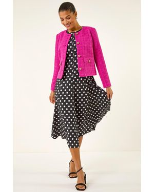 Roman Collarless Buttoned Boucle Jacket - Pink