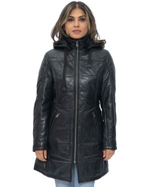 Infinity Leather Quilted Parka Coat-Allentown - Black