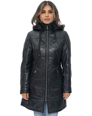 Infinity Leather Quilted Parka Coat-Allentown - Black