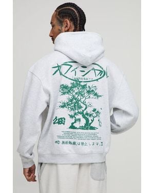 BoohooMAN Ash Oversized Bonsai Graphic Hoodie - Grey