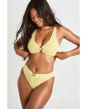 Boohoo Shell Trim Crinkle Plunge Bikini Top - Yellow