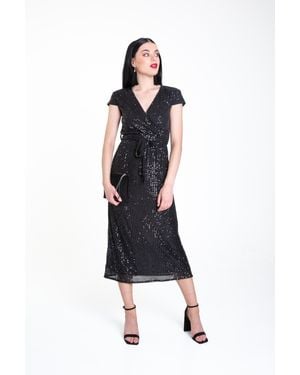 Gini London Midi-wikkeljurk Met Paillettenriem - Zwart