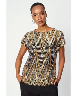 PRINCIPLES Multi Sequin Cold Shoulder Top - Brown