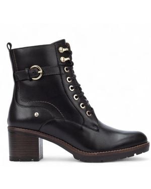 Pikolinos Leather Mid-Heel Combat Ankle Boots - Black
