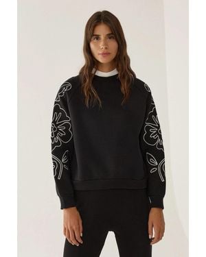 Hiccup Oversized Embroidered Sleeve Sweatshirt - Black