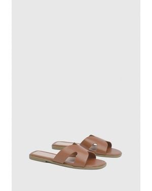 Boohoo Cut Out Flat Sandals - Natural