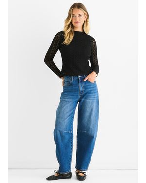 Gini London High Neck Jersey Lace Long Sleeves Top - Blue