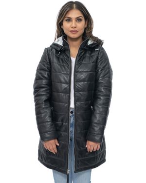 Infinity Leather Puffer Parka Jacket-Andria - Blue