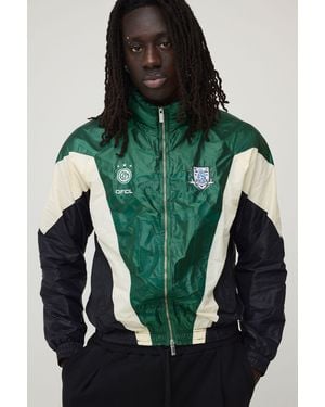 BoohooMAN Oversized Funnel Neck Circa 98 Crest Colour Block Track Jacket - Green