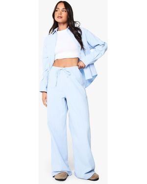 Boohoo Linen Look Drawstring Trousers - Blue