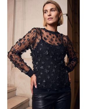 Roman Mesh Applique Top - Blue