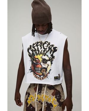 BoohooMAN Oversized Shrunken Fit Official Graphic Tank - White