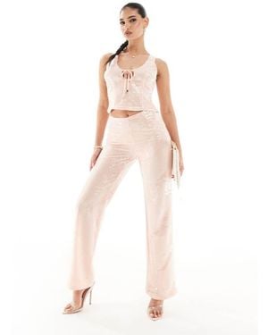Kaiia Exclusive Sequin Sleeveless Tie Front Top Co-Ord - White